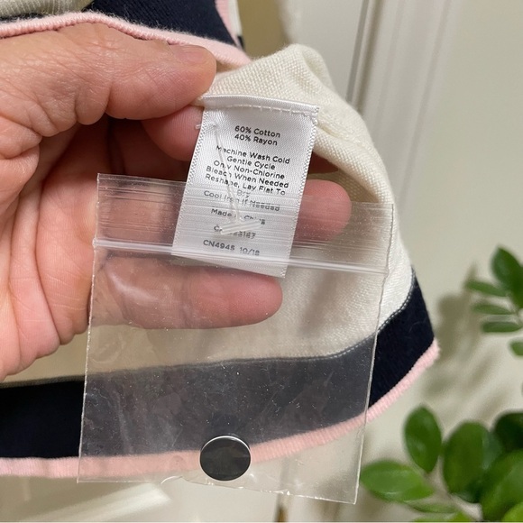 NWOT Talbots Cream, Navy Pink Trim Charming Cardigan L - Picture 7 of 7